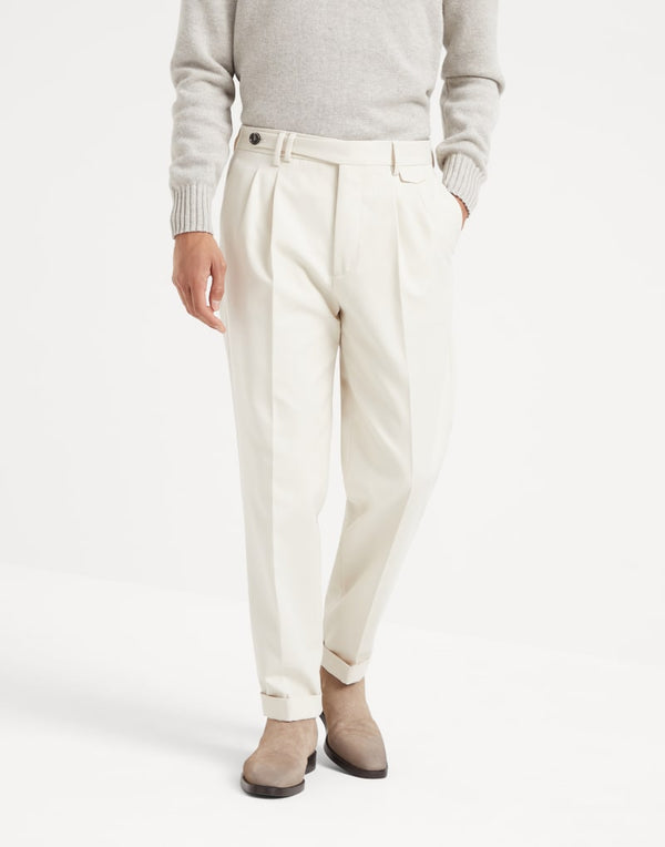 Brunello Cucinelli Mens Ice Wool Cotton Pleated Trousers