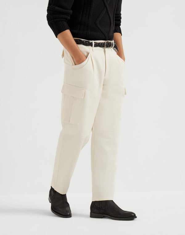 Brunello Cucinelli Mens English White Wool Cotton Cargo Pants