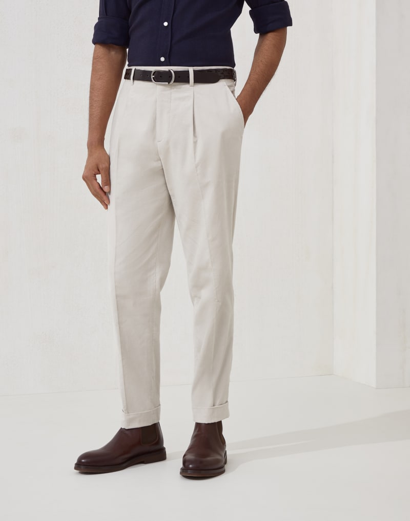 Brunello Cucinelli Mens Ice Cotton Pleated Trousers