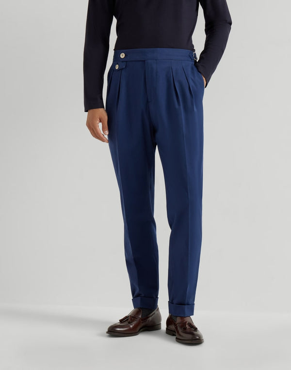 Brunello Cucinelli Mens Ocean Cotton Wool Blend Pleated Trousers