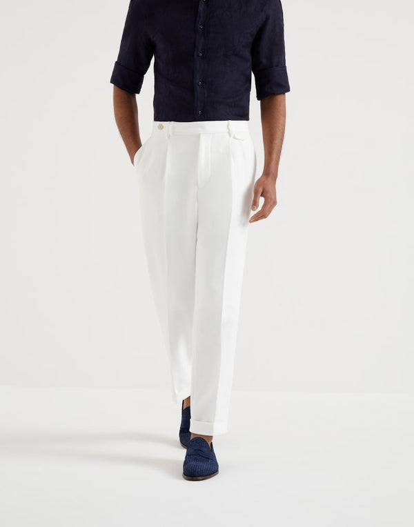 Brunello Cucinelli Mens Off White Cotton Pleated Trousers