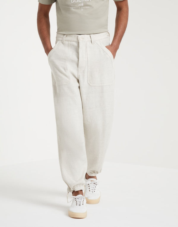 Brunello Cucinelli Mens Ecru Linen Wool Blend Relaxed Trousers