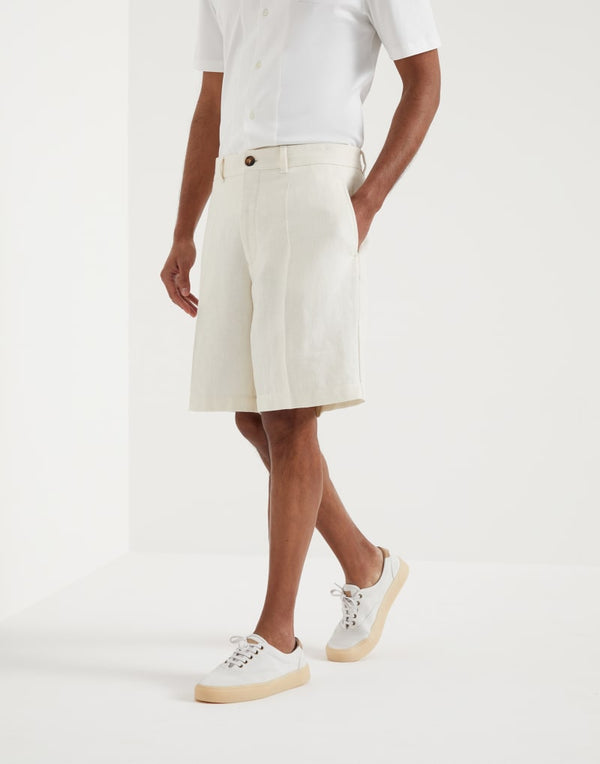 Brunello Cucinelli Mens Panama Linen Blend Tailored Shorts