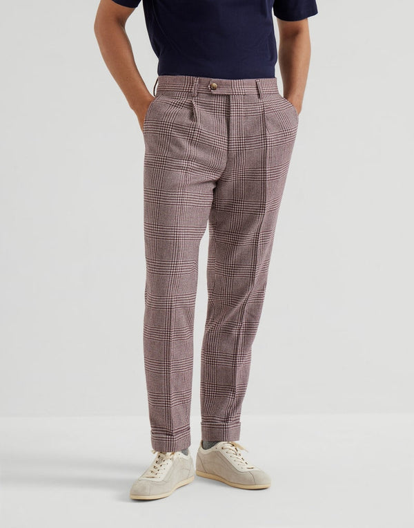 Brunello Cucinelli Mens Purple Wool Silk Blend Checked Trousers