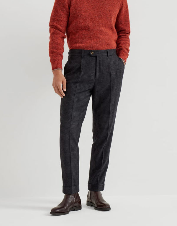 Brunello Cucinelli Mens Anthracite Wool Silk Checked Trousers