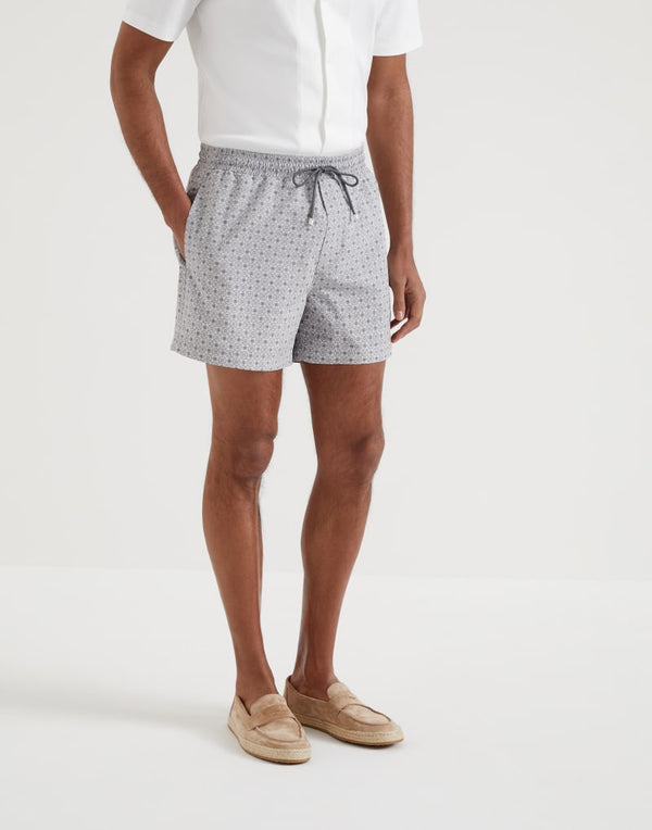 Brunello Cucinelli Mens Grey Patterned Swim Shorts