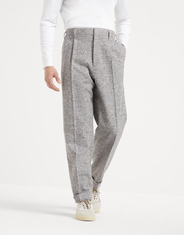 Brunello Cucinelli Mens Stone Wool Silk Pleated Trousers