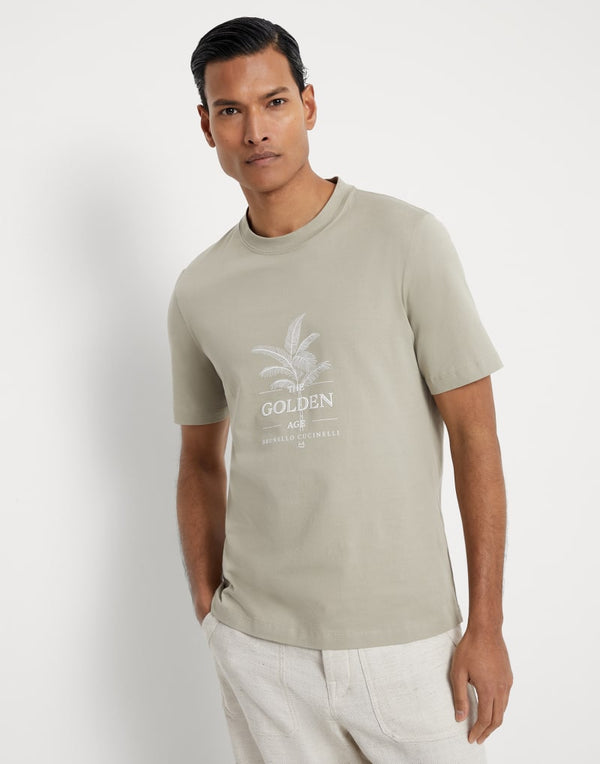 Brunello Cucinelli Mens Jackfruit Cotton Graphic Crew Neck Shirt