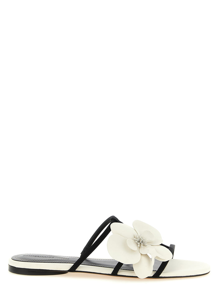 Orchid slides White/black Leather Sandal