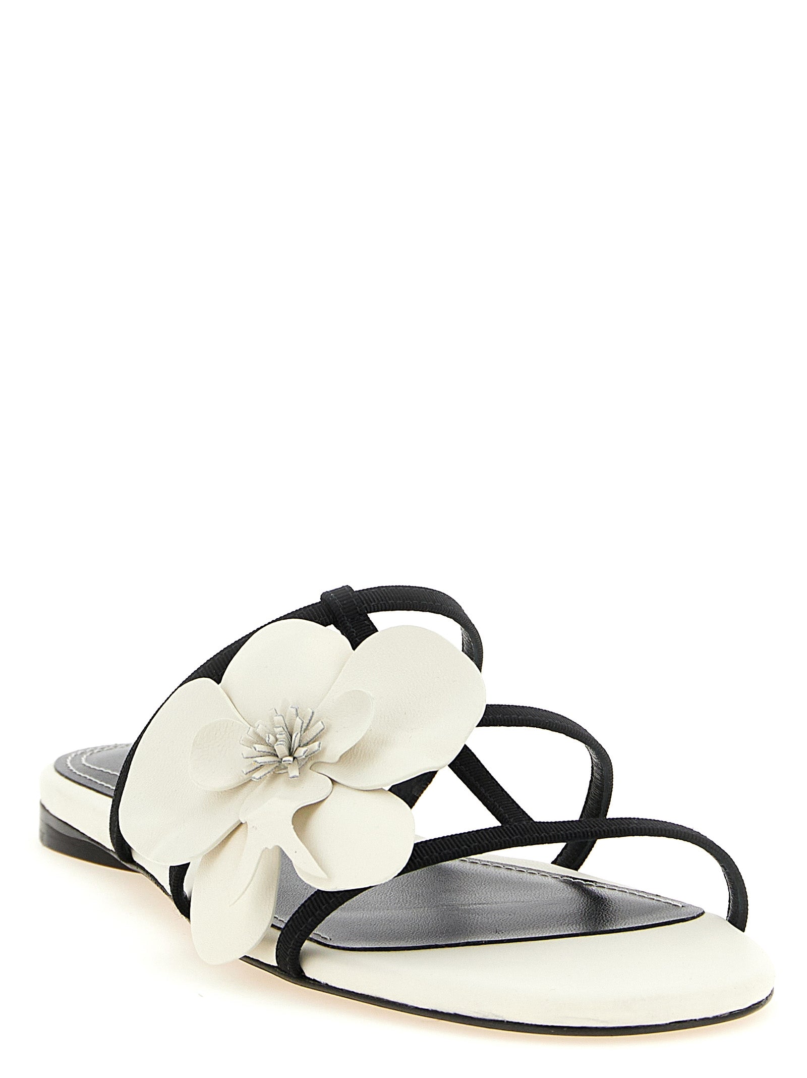 Orchid slides White/black Leather Sandal