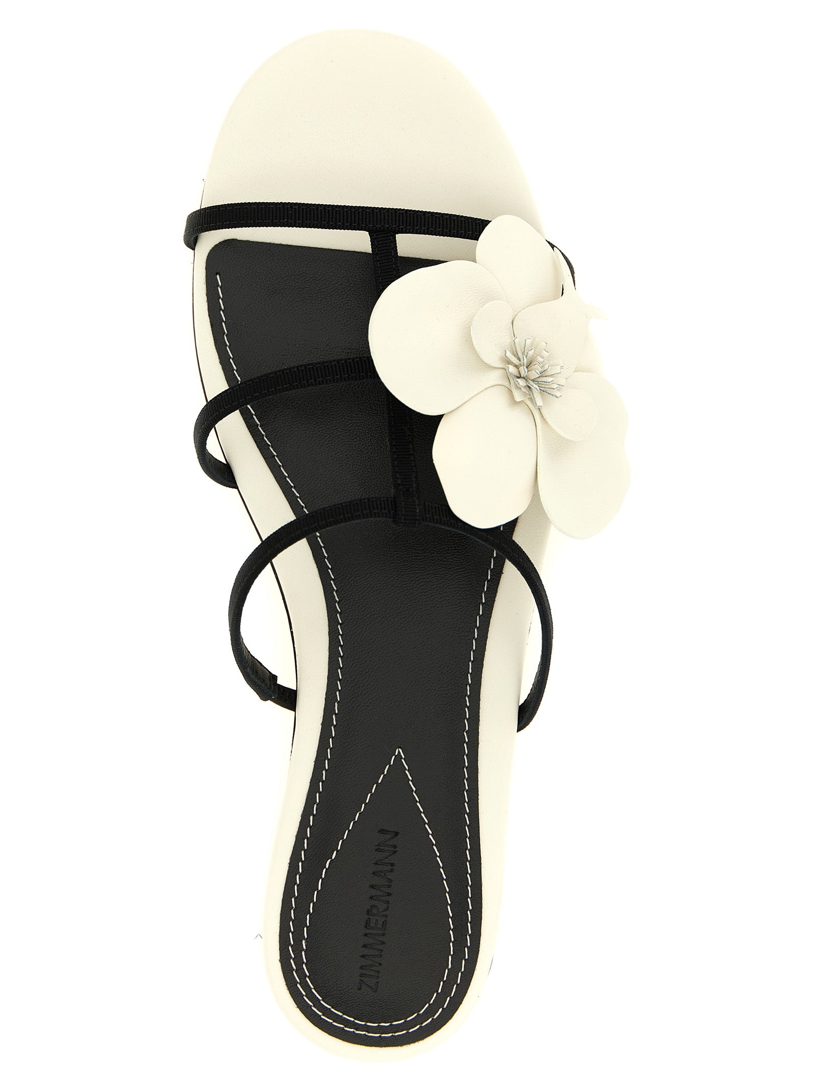 Orchid slides White/black Leather Sandal