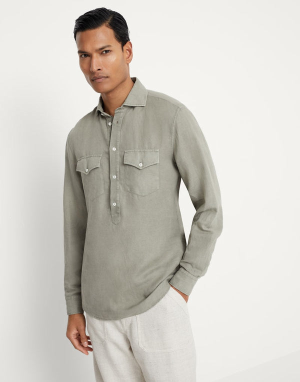 Brunello Cucinelli Mens Sage Linen Cotton Shirt