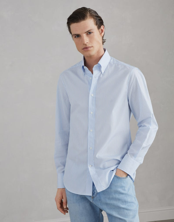 Brunello Cucinelli Mens Celeste Striped Cotton Button Down Shirt
