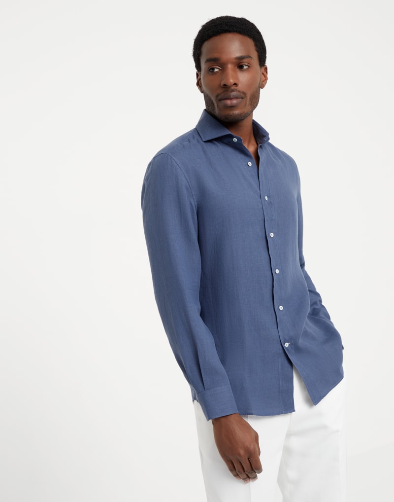 Brunello Cucinelli Mens Ocean Cotton Linen Blend Shirt