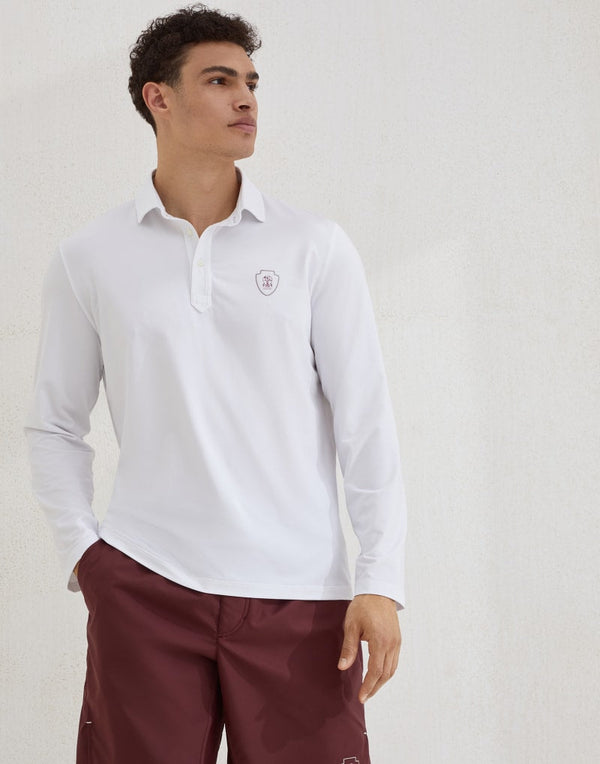 Brunello Cucinelli Mens White Long Sleeve Polo Shirt