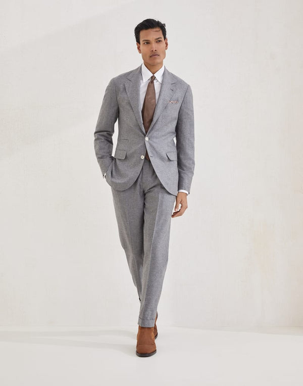 Brunello Cucinelli Mens Grey Wool Silk Two Button Suit