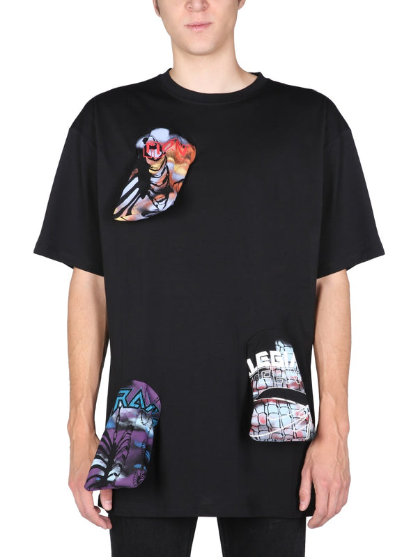 T-Shirt With Printed Details Black Cotton T-shirts
