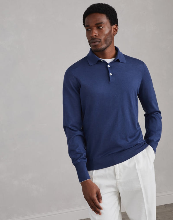 Brunello Cucinelli Mens Astral Wool Silk Polo Collar Sweater