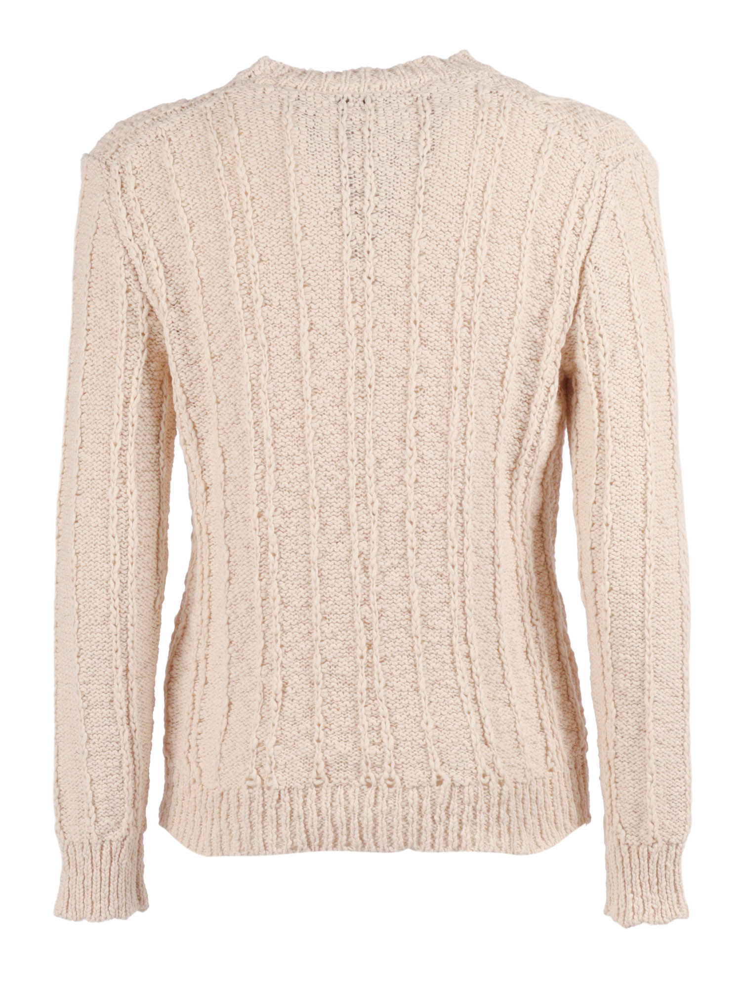 R Neck Pullover White Cotton Crewneck
