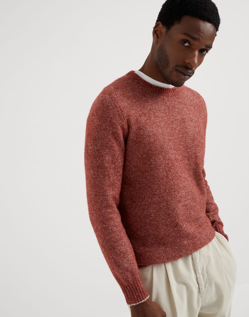 Brunello Cucinelli Mens Coral Wool Blend Crewneck Sweater