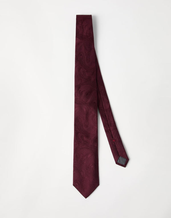 Brunello Cucinelli Mens Amaranth Paisley Jacquard Silk Tie