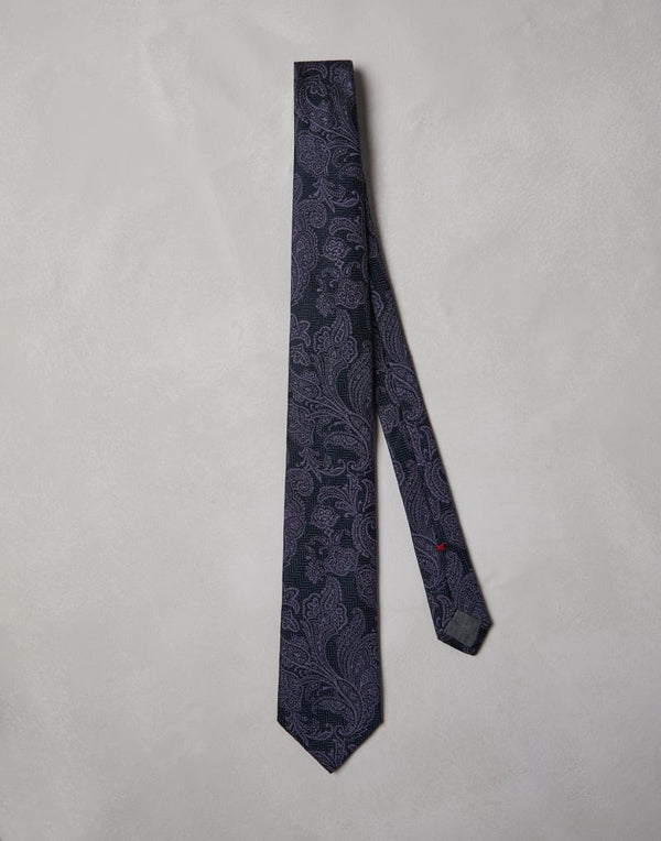 Brunello Cucinelli Mens Navy Iris Wool Silk Paisley Tie