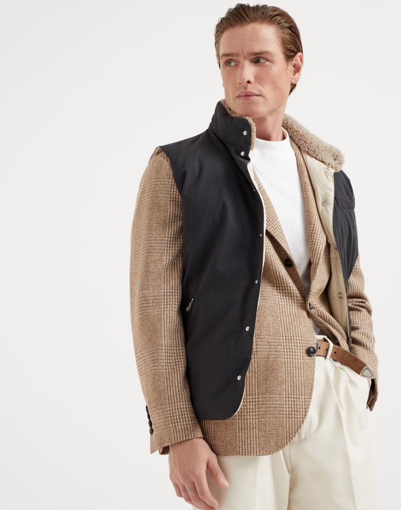 Brunello Cucinelli Mens Anthracite And Linseed Two Tone Vest