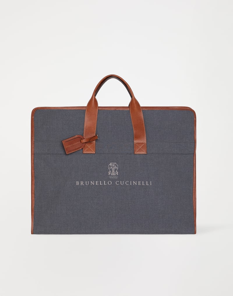 Brunello Cucinelli Mens Medium Grey Canvas Bag Gray
