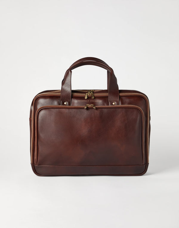 Brunello Cucinelli Mens Burgundy Leather Briefcase Bag