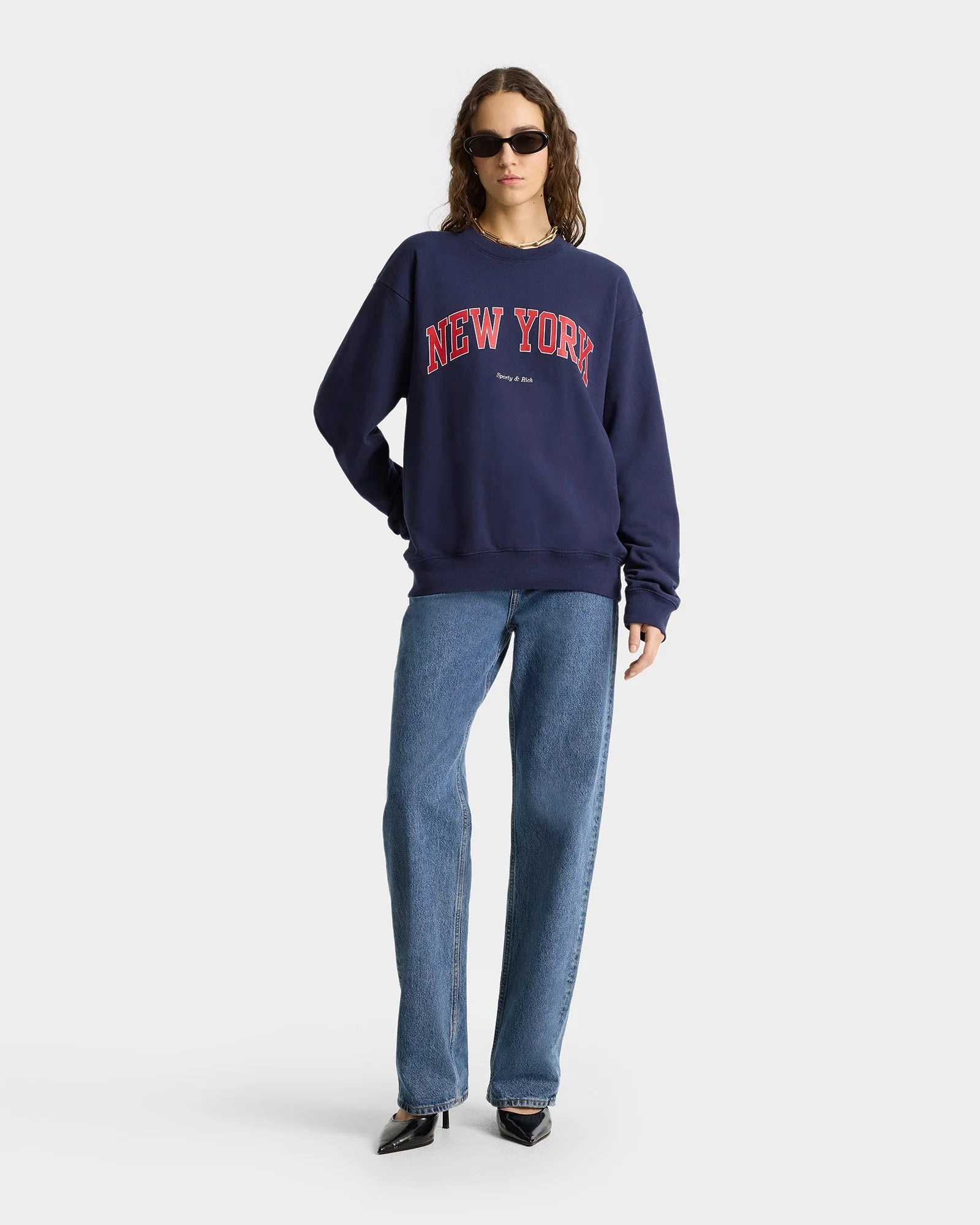 New York Ivy Crewneck Blue Cotton Sweater