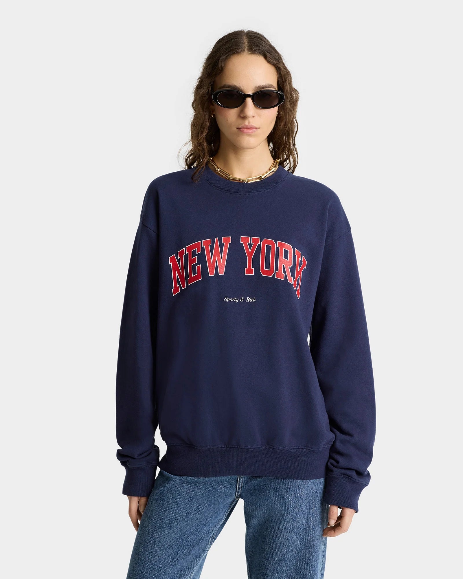 New York Ivy Crewneck Blue Cotton Sweater