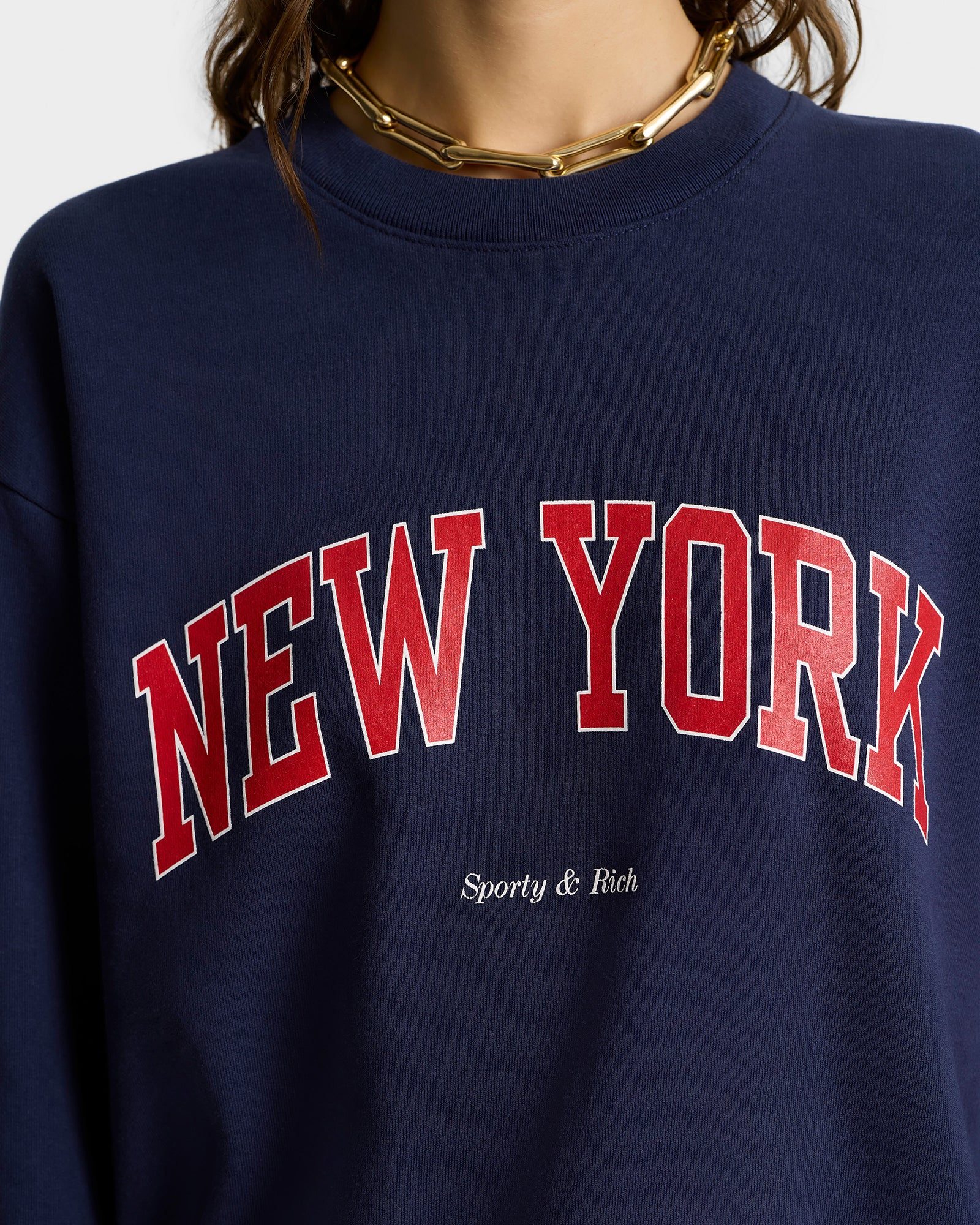 New York Ivy Crewneck Blue Cotton Sweater