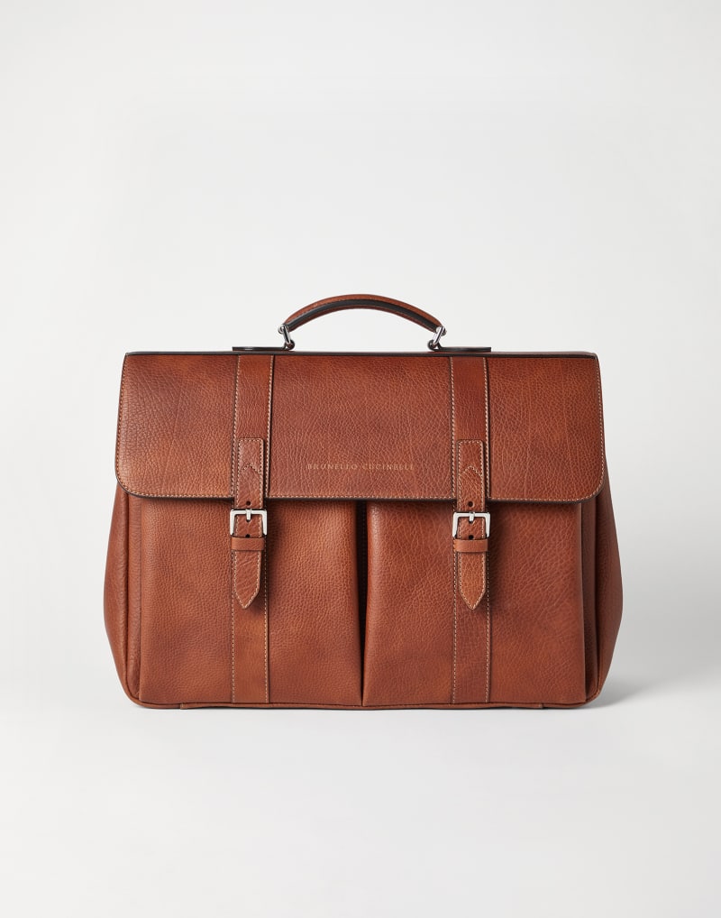 Brunello Cucinelli Mens Copper Leather Buckle Bag