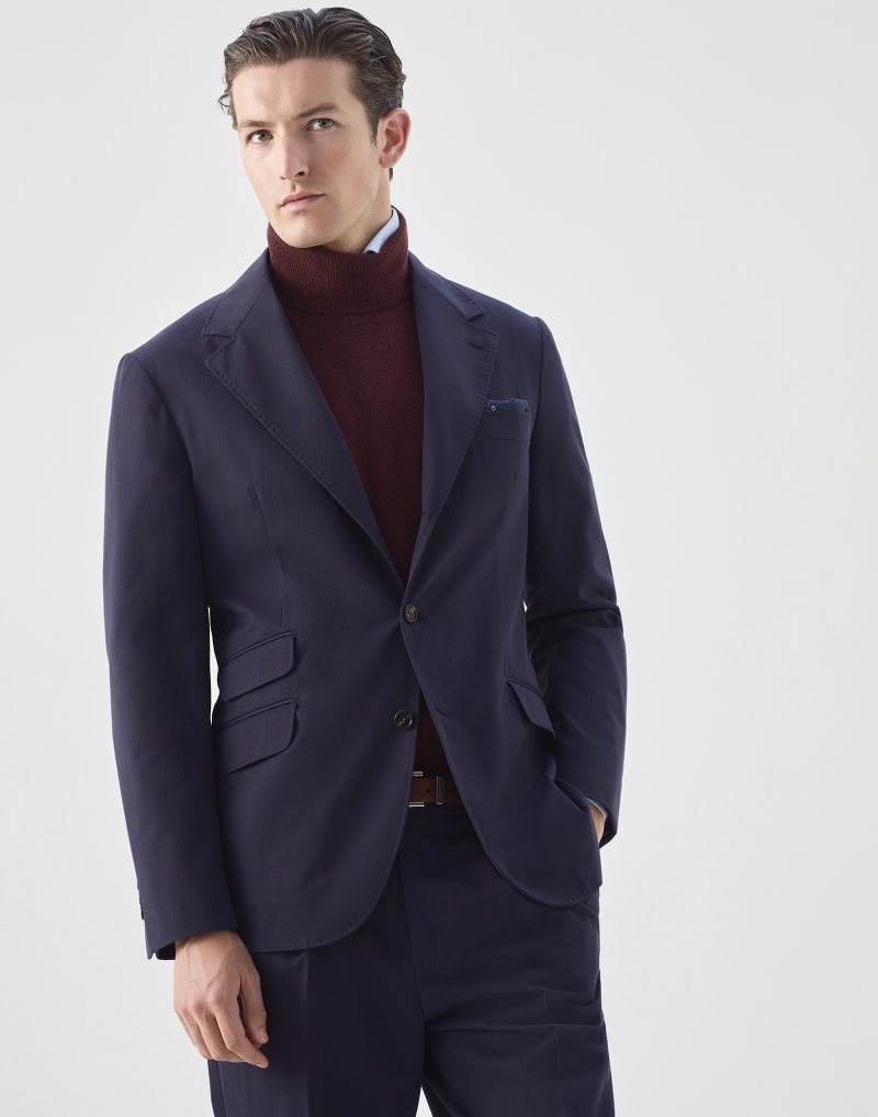 Brunello Cucinelli Mens Navy Cotton Wool Blend Blazer Clothing