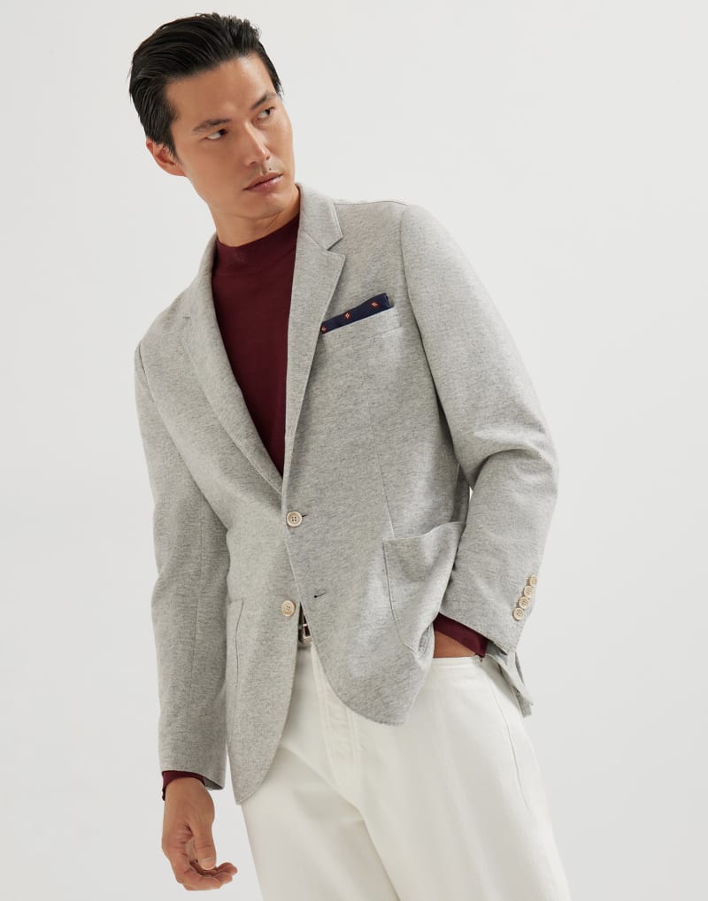 Brunello Cucinelli Mens Pearl Grey Wool Knit Jacket Gray Clothing