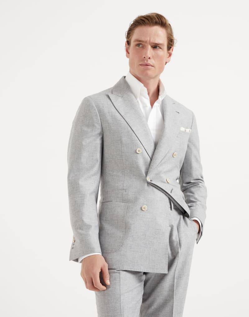 Brunello Cucinelli Mens Pearl Grey Wool Silk Double Breasted Jacket Gray Clothing