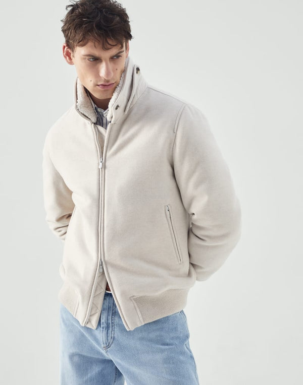 Brunello Cucinelli Mens Sand Wool Bomber Jacket Clothing