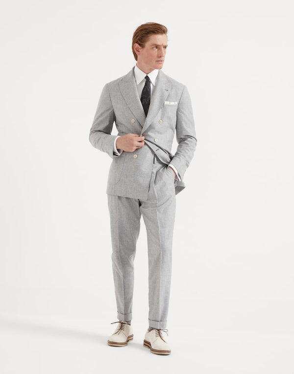 Brunello Cucinelli Mens Pearl Grey Wool Silk Double Breasted Suit Gray