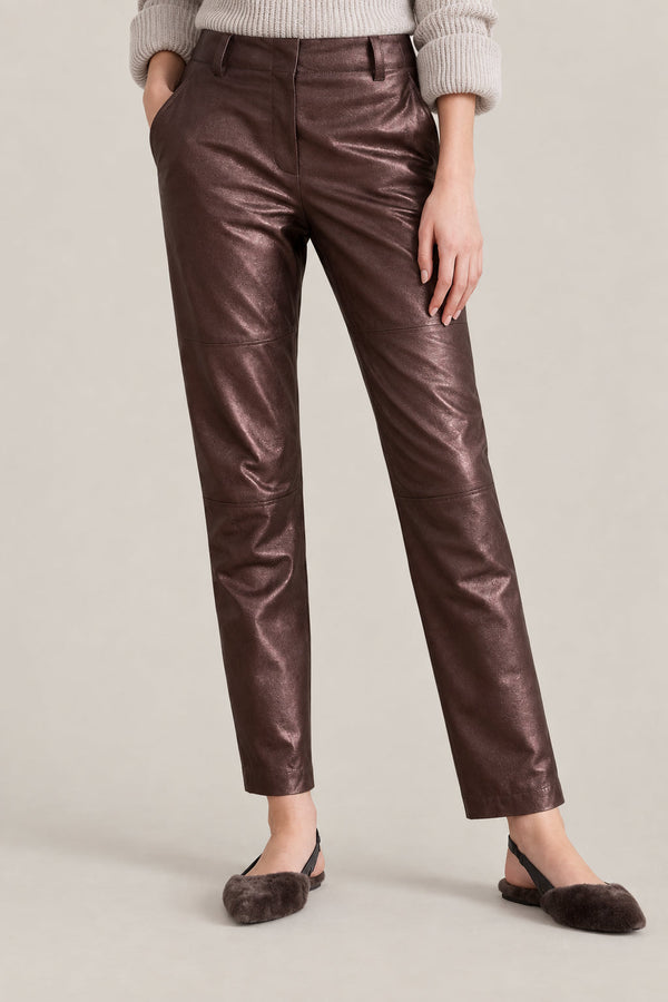 Brunello Cucinelli Womens Dark Brown Leather Trousers