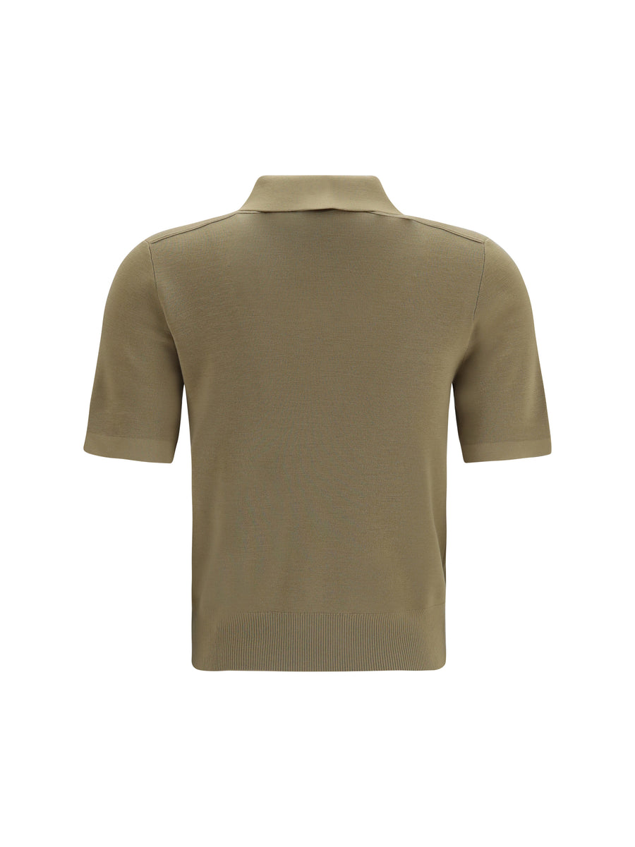 Knit Polo With Check Trim Flax Merino Wool (ovis Aries) Knitwear