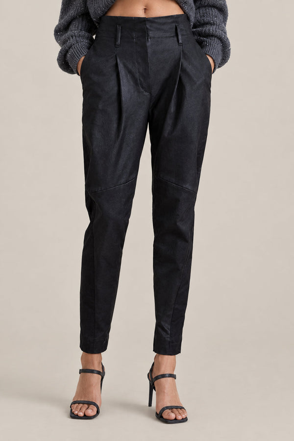Brunello Cucinelli Womens Black Leather Tapered Trousers