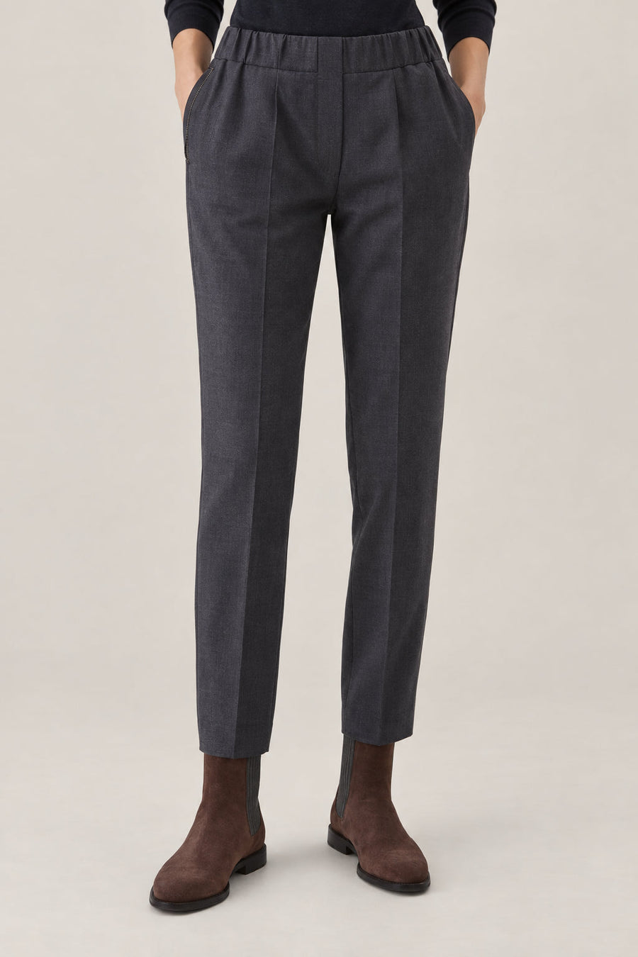 Brunello Cucinelli Womens Dark Grey Wool Blend Straight Trousers Gray