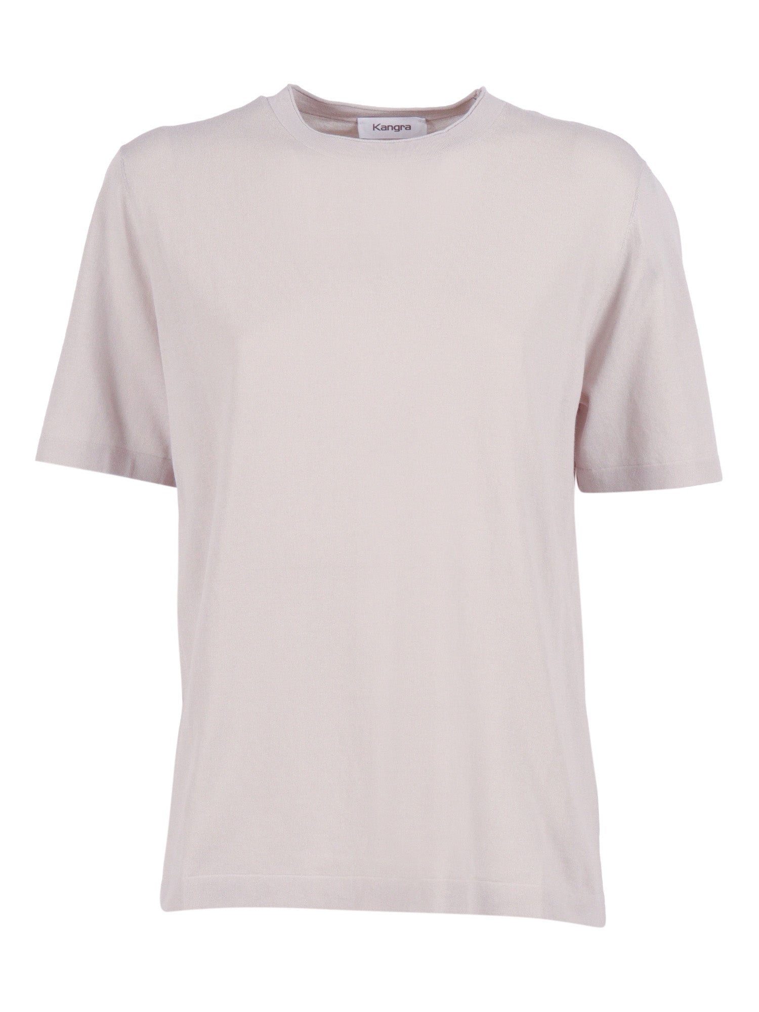 Short-Sleeved Fully-Fashioned Crew Neck Sweater Beige Cotton Crewneck