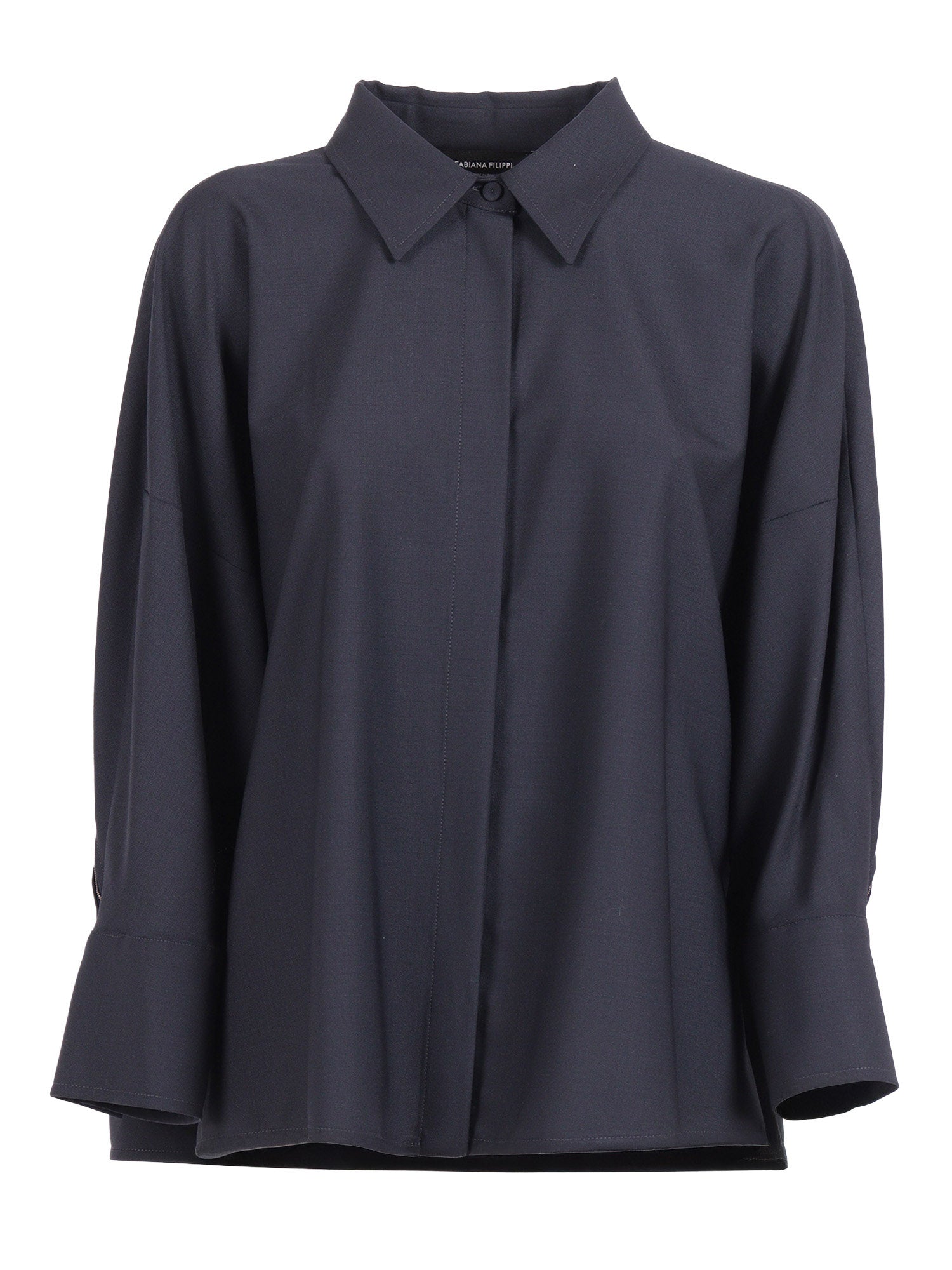 BISTRETCH WOOL 3-4 SLEEVE SHIRT,TULLE AND FILO DIAMANTE Blue Polyamide Elastane Blouse