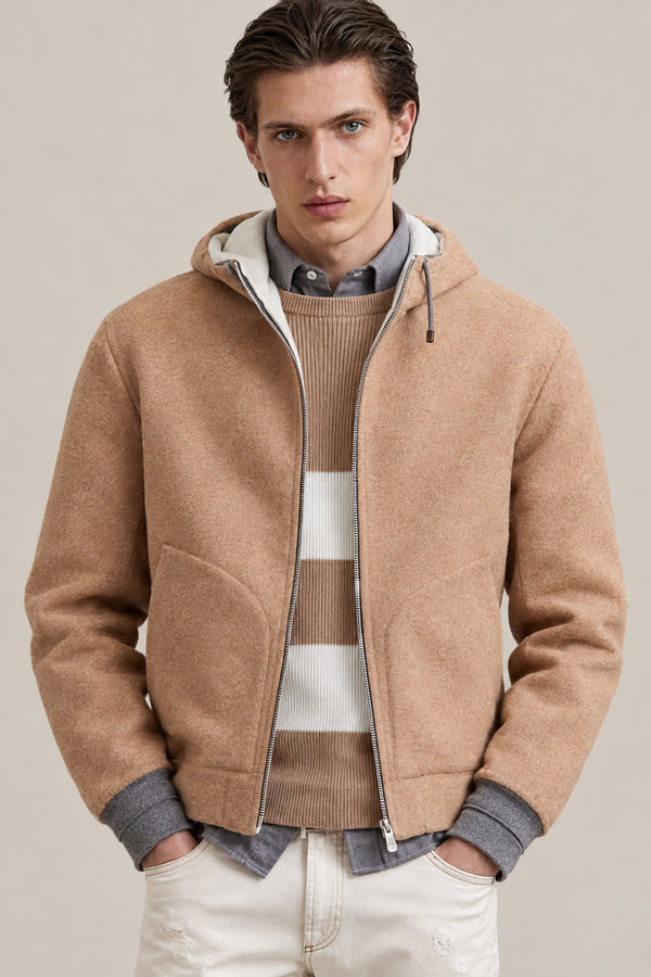 Brunello Cucinelli Mens Brown Wool Hooded Jacket Clothing