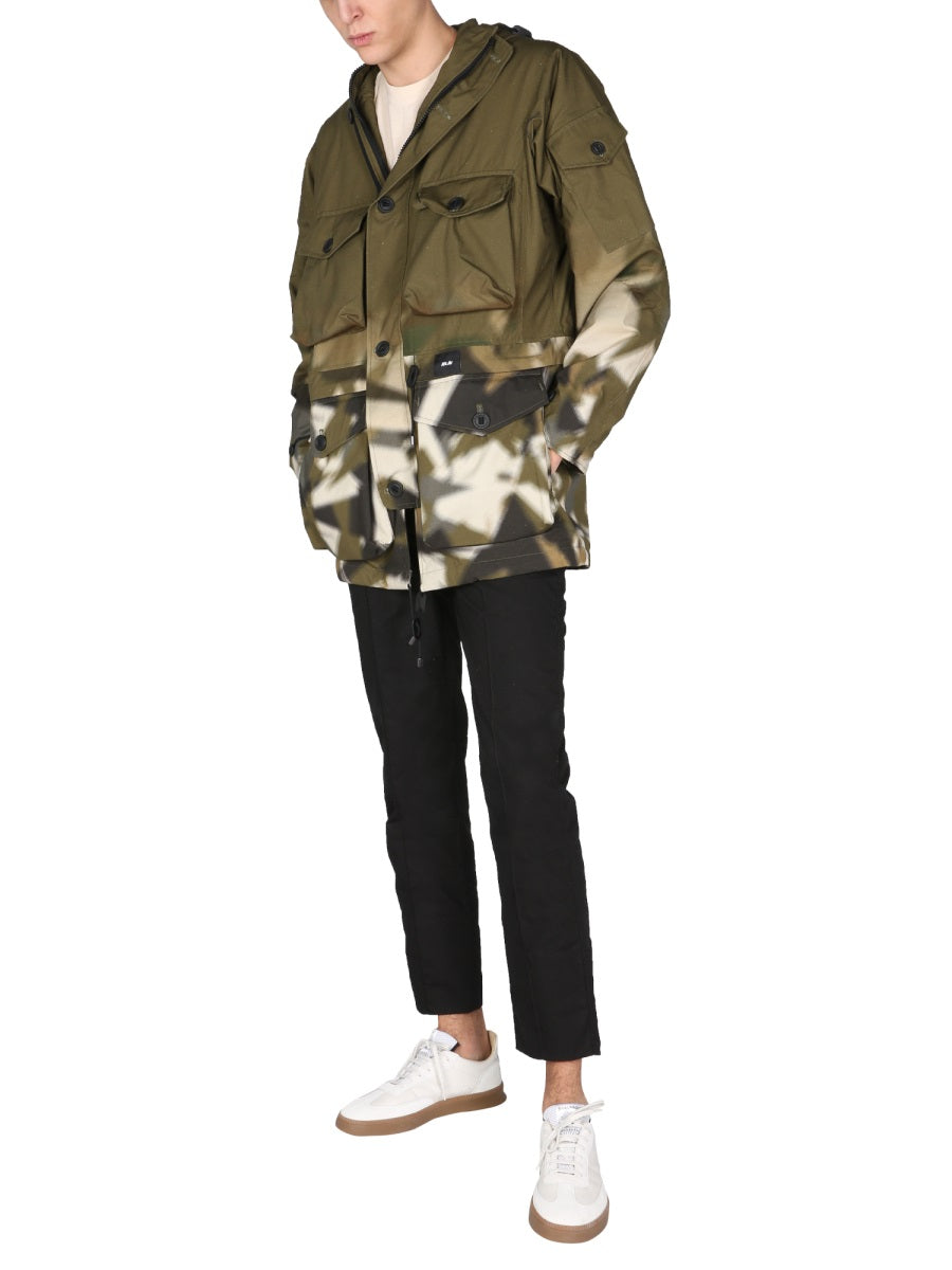 Smoke Jacket With High Neck Hood Green