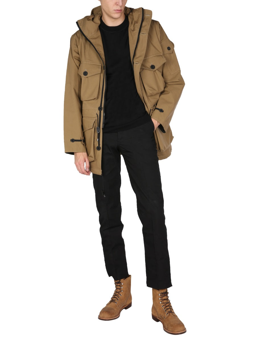 Brown Hooded High Neck Jacket