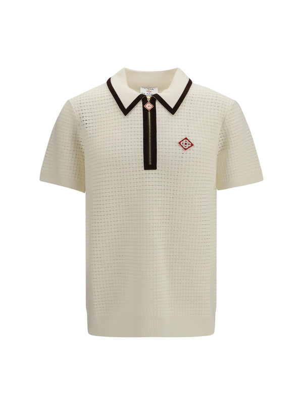 Textured Terry Polo Shirt White Cotton; Polyamide; Elastane