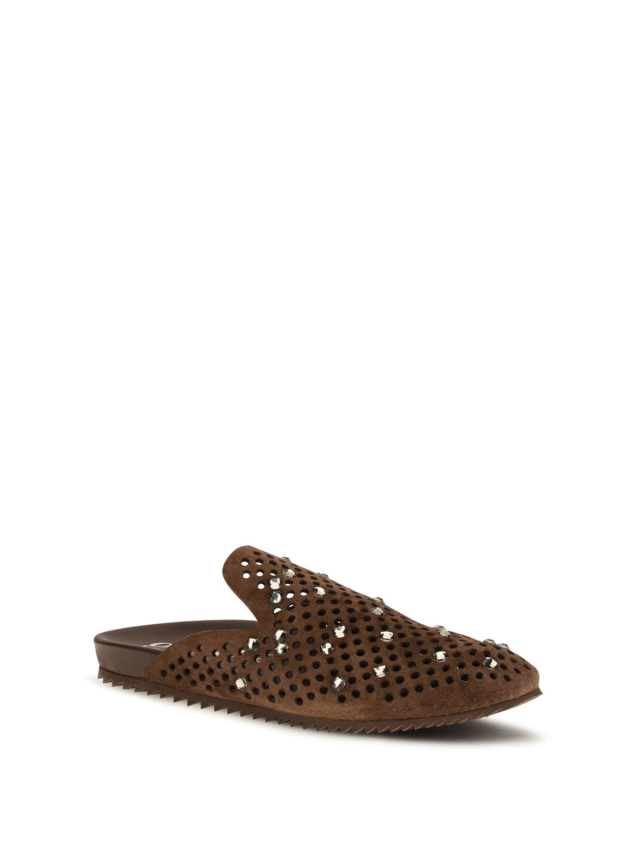 Mules Braidy Chestnut Calf Suede Castoro-greige Leather (bos Taurus) Sandal