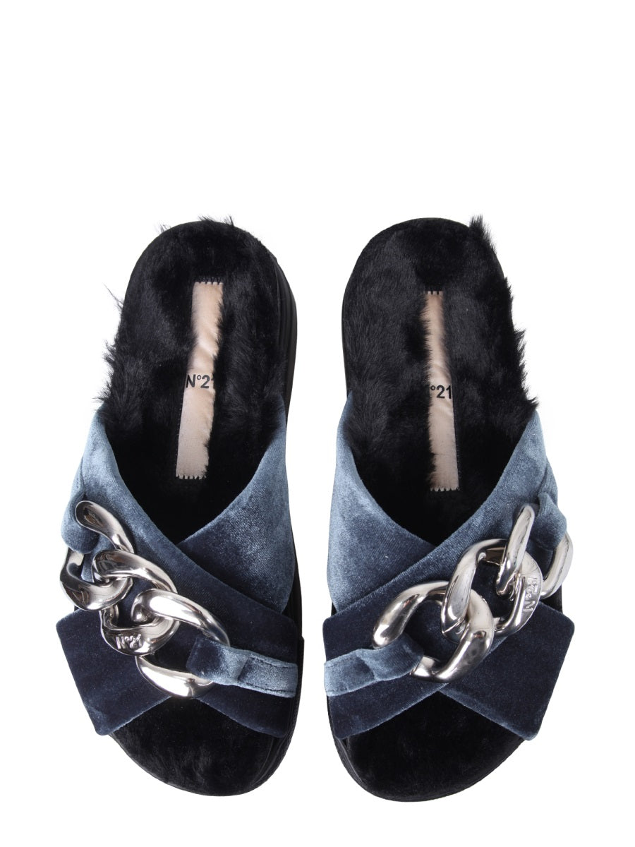 Sandals With Oversized Chain Green Viscose Cupro